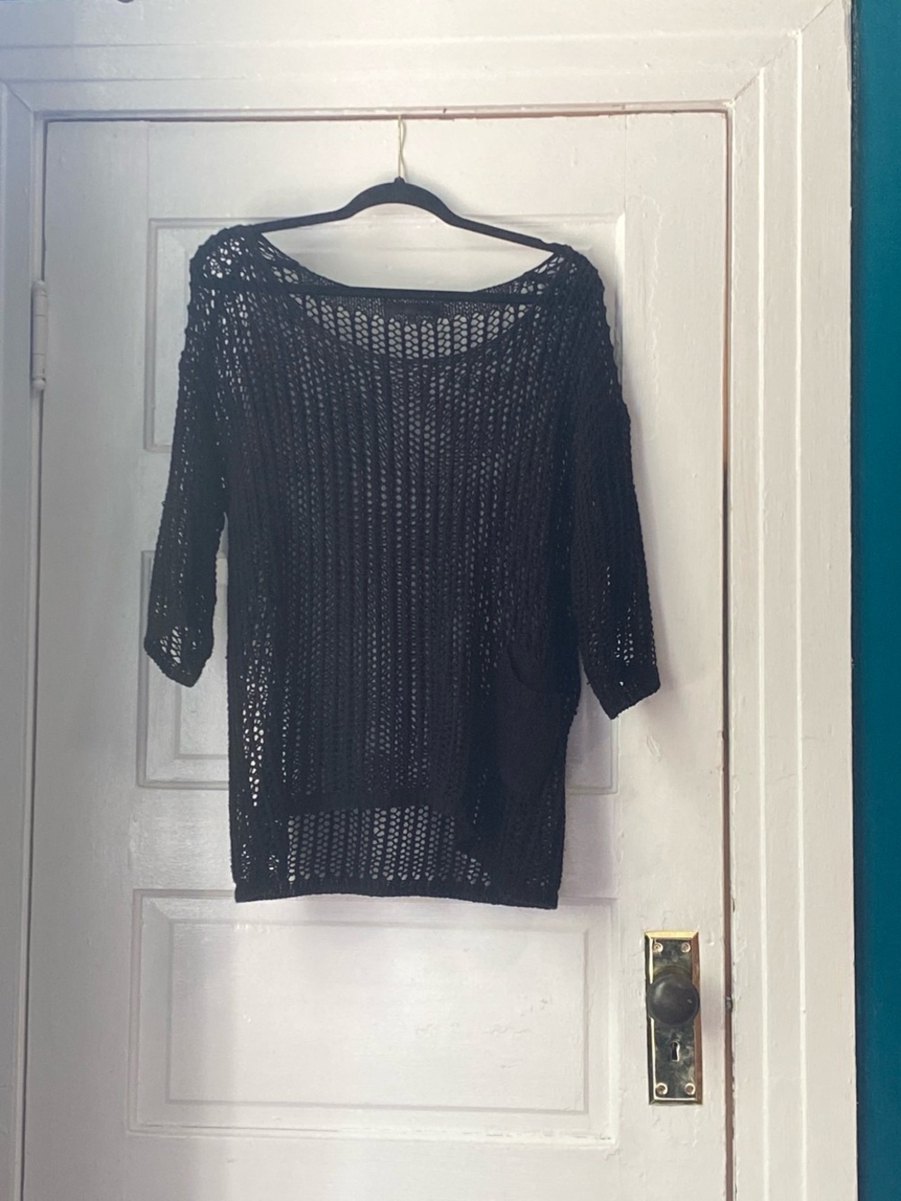 Off-Shoulder Black Open-Knit Women's Sweater